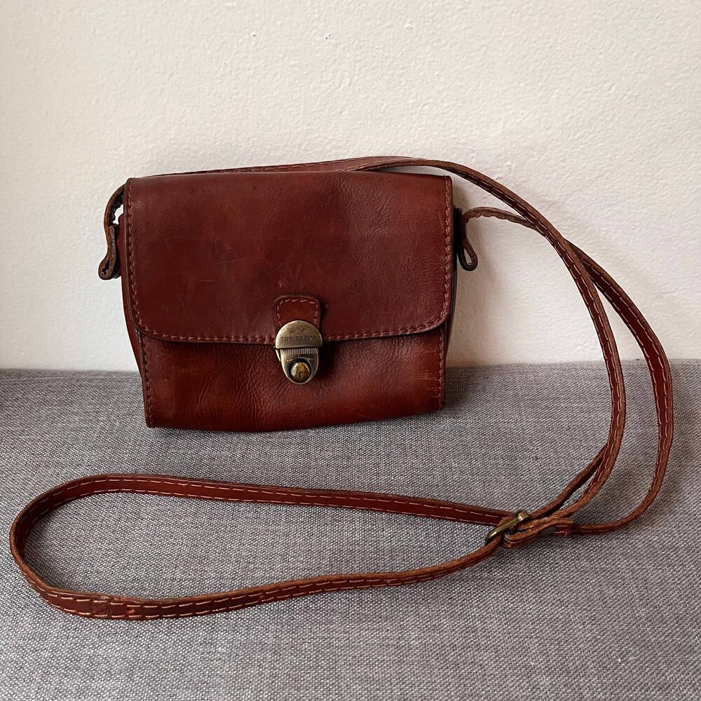 Vintage THE TREND Crossbody Bag Brown Leather Mini Purse Minimalist Boho Italy